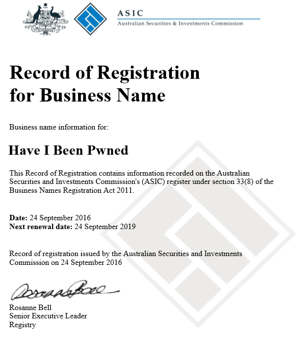 Original ASIC registration