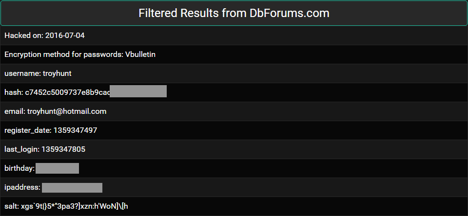 My personal data on LeakedSource