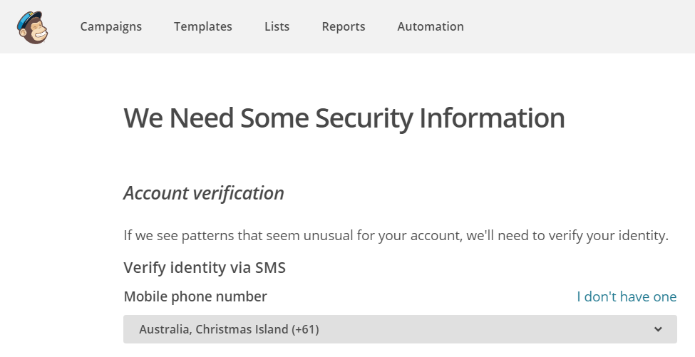 MailChimp account verification