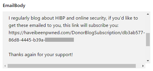 Email body with HIBP link