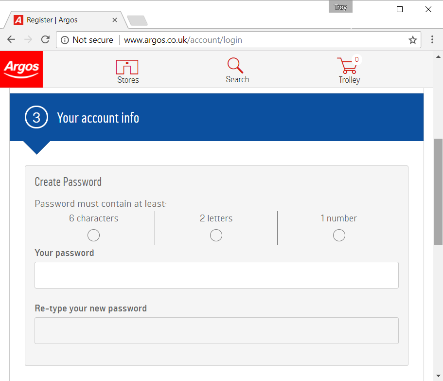 Insecure Argos registration form