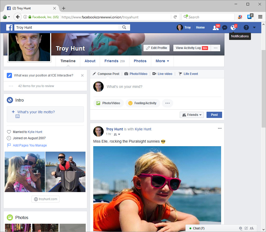 Tor browser with Facebook open to my profile