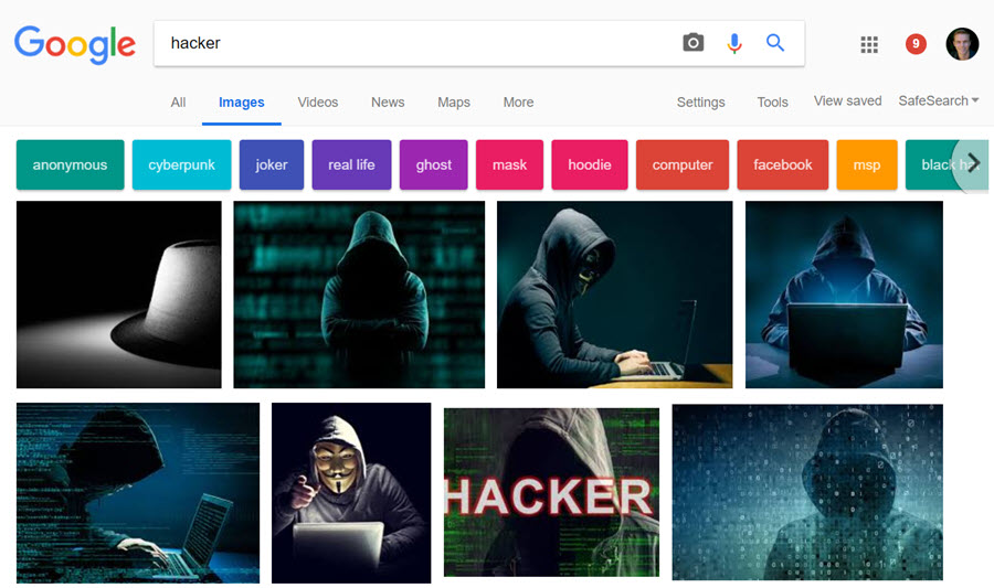 Hackers with hoodies in a Google search
