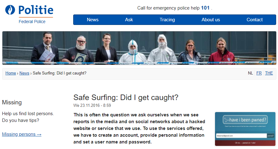 Belgian police promotes website Have I Been Pwned