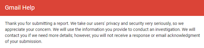 Gmail abuse report submitted