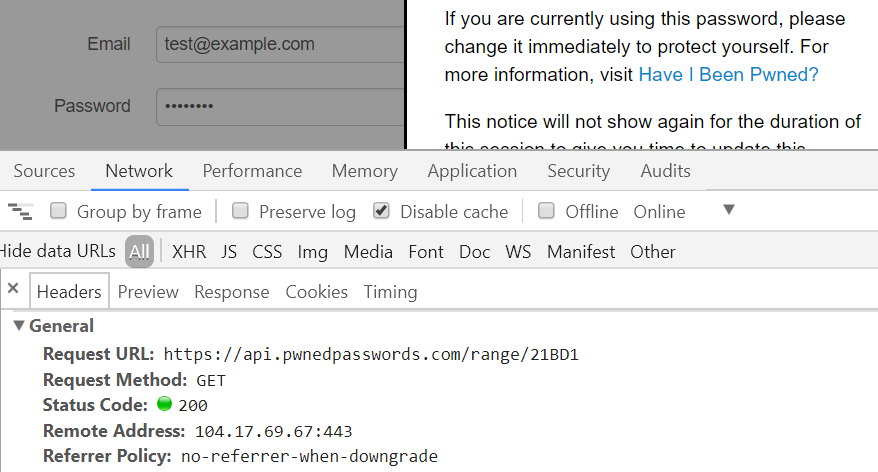 Pwned Passwords API Request