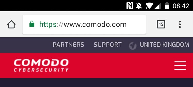 Comodo in Safari on Android