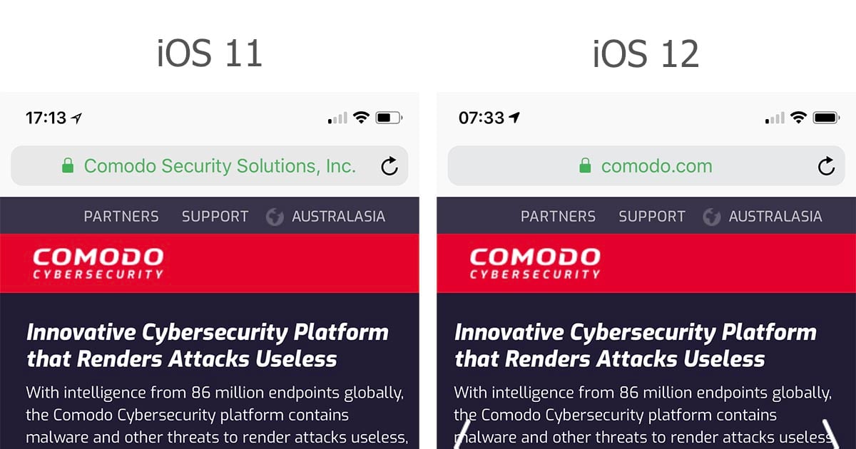 Comodo With No EV Display in iOS12